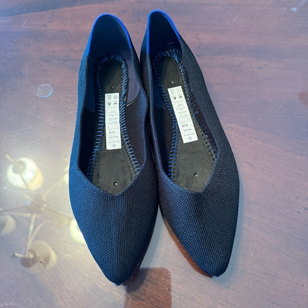 Rothy's The Point Black Flat Ballet Shoes Size 8 Missing Insoles